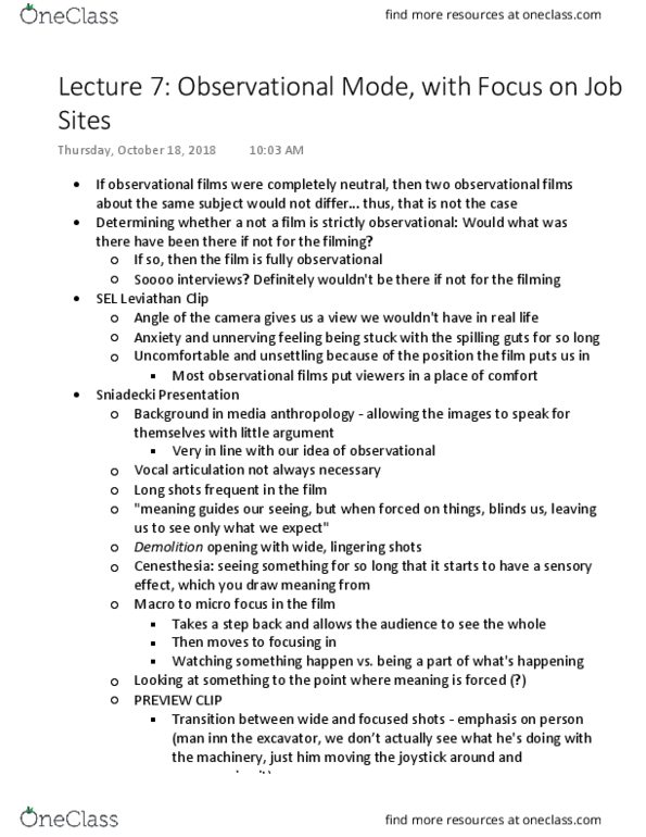 FAMST 187CW Lecture Notes - Lecture 7: Anthropology Of Media, Micro Focus International, Intersubjectivity thumbnail