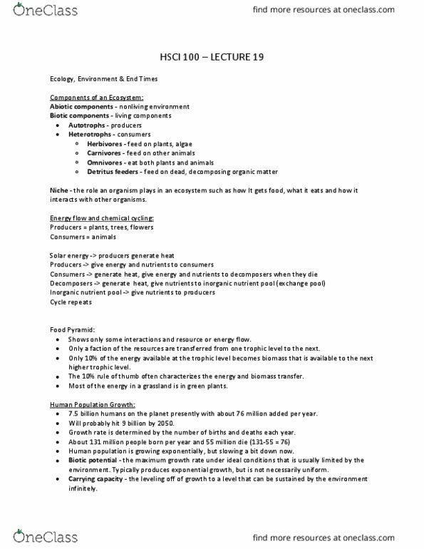 HSCI 100 Lecture Notes - Lecture 19: Exponential Growth, Inorganic Chemistry, Decomposer thumbnail