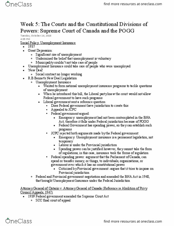 POLS 3135 Lecture Notes - Lecture 5: Supreme Court Act, Unemployment Benefits, Reference Question thumbnail