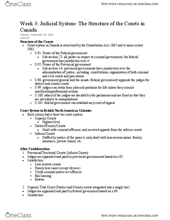 POLS 3135 Lecture Notes - Lecture 3: Family Law, Provincial Superior, Judicial Independence thumbnail