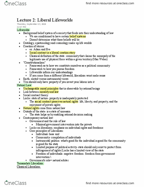 SOSC 3375 Lecture Notes - Lecture 2: Lifeworld, Classical Liberalism, Negative Liberty thumbnail