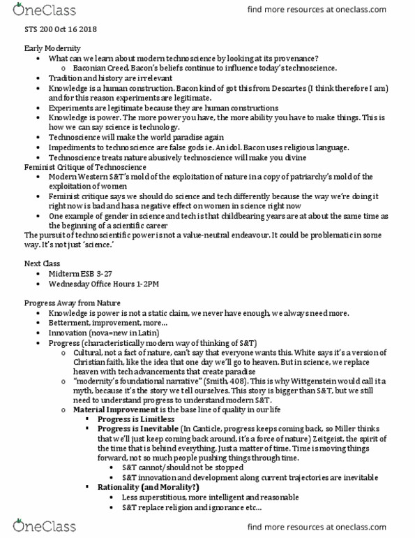 STS200 Lecture Notes - Lecture 13: Technoscience, Rationality, Cannibalism thumbnail