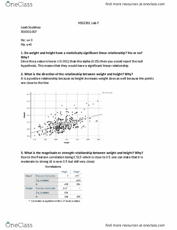 HSS 2381 Chapter Notes - Chapter 7: Pearson Product-Moment Correlation Coefficient, Null Hypothesis thumbnail