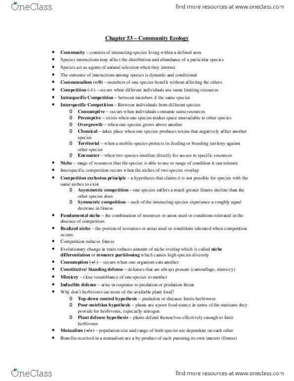 BIOLOGY 1M03 Chapter Notes - Chapter 53: Commensalism thumbnail