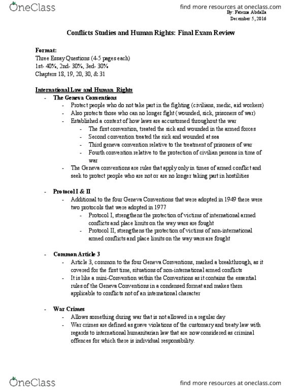 ECH 1100 Lecture Notes - Lecture 11: Third Geneva Convention, Protocol I, International Humanitarian Law thumbnail