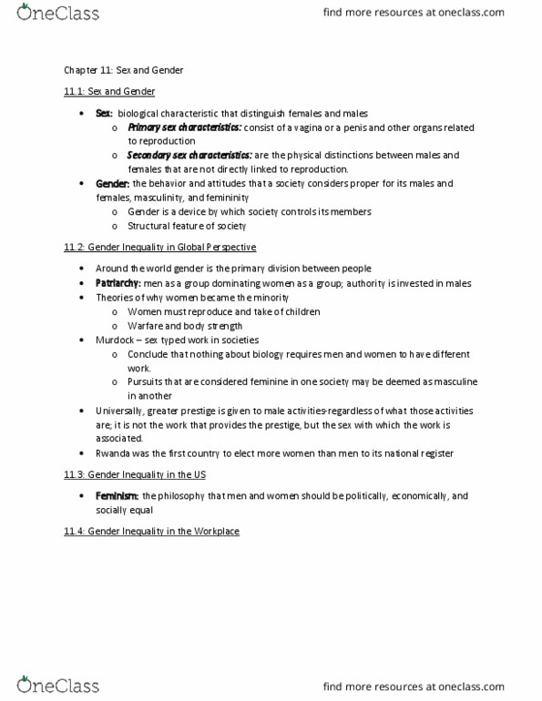 SOCY 100 Lecture Notes - Lecture 11: Secondary Sex Characteristic, Glass Ceiling thumbnail