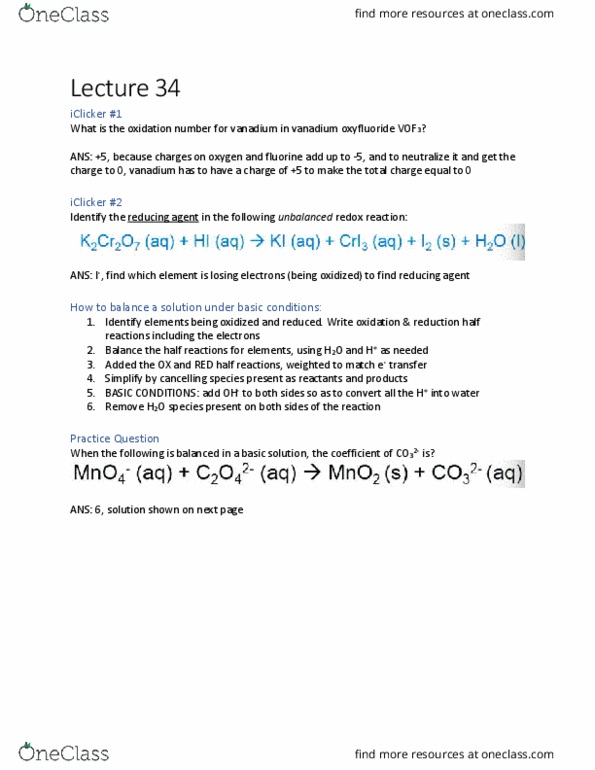 CHEM 1A03 Lecture Notes - Lecture 34: Redox, Oxidation State, Fluorine cover image