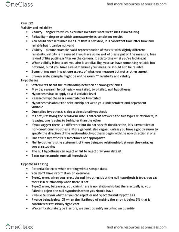 CRM 315 Lecture Notes - Lecture 2: Null Hypothesis, Taser, Type I And Type Ii Errors thumbnail