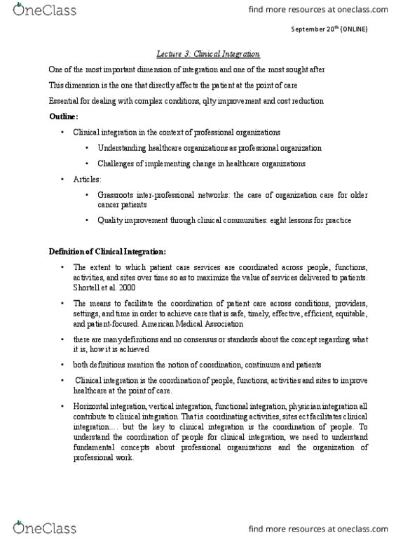 HLST 3230 Lecture Notes - Lecture 3: American Medical Association, Horizontal Integration, Vertical Integration thumbnail