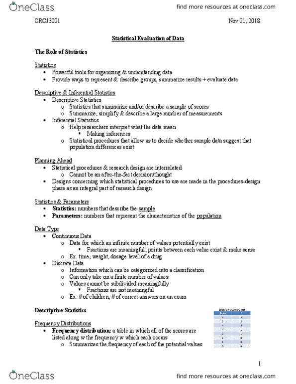 CRCJ 3001 Lecture Notes - Lecture 16: Statistical Inference, Descriptive Statistics, Frequency Distribution thumbnail