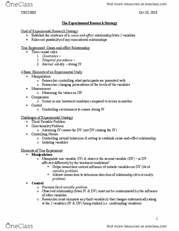 CRCJ 3001 Lecture Notes - Lecture 9: Confounding, Internal Validity, Covariance thumbnail