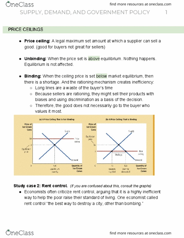 ECON 1200 Chapter Notes - Chapter 6: Price Ceiling, Economic Equilibrium, Price Controls thumbnail