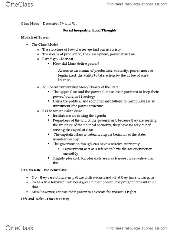 SOC 032 Lecture Notes - Lecture 9: Upper Class, Manifest Destiny, Elite thumbnail