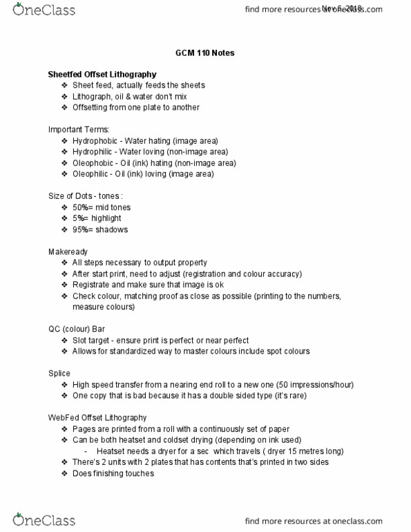 GCM 110 Lecture Notes - Lecture 8: Lithography, Direct Process, Viscosity thumbnail