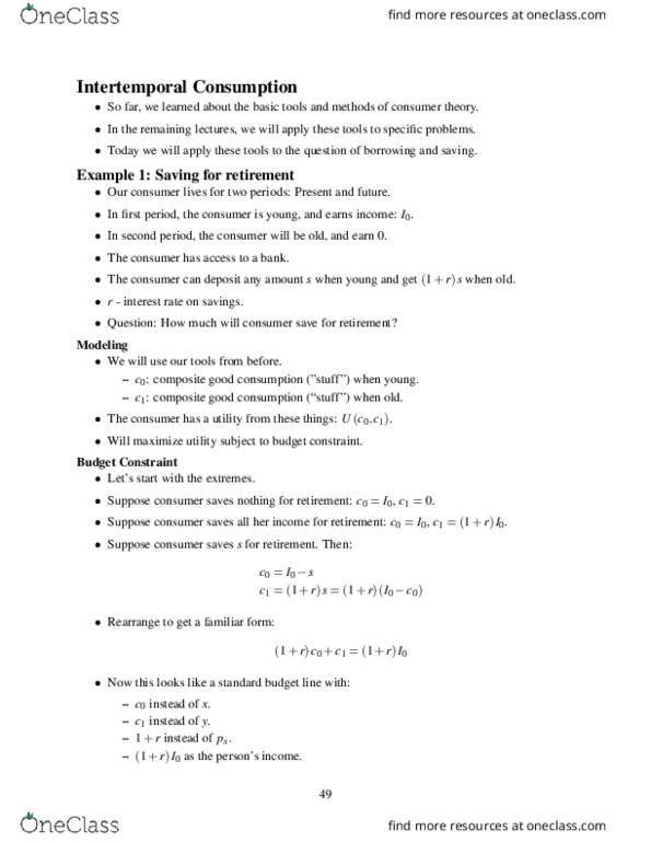 ECON 20000 Lecture Notes - Lecture 9: Composite Good, Budget Constraint, Utility Maximization Problem thumbnail