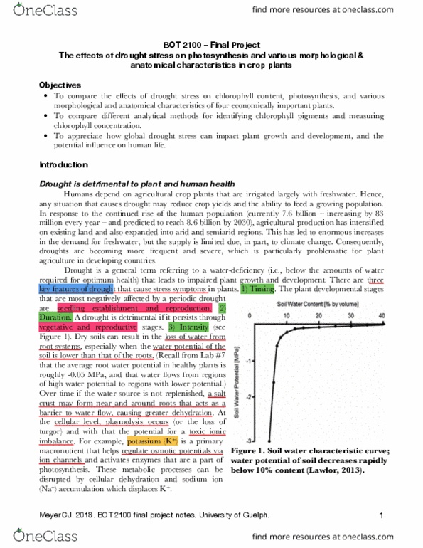 BOT 2100 Chapter Notes - Chapter 0: Water Potential, Plasmolysis, Chlorophyll thumbnail