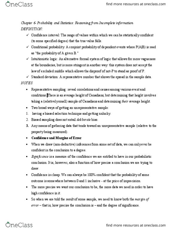 PHIL 210 Chapter Notes - Chapter ch7,8: Intuitionistic Logic, Confidence Interval, Law Of Excluded Middle thumbnail