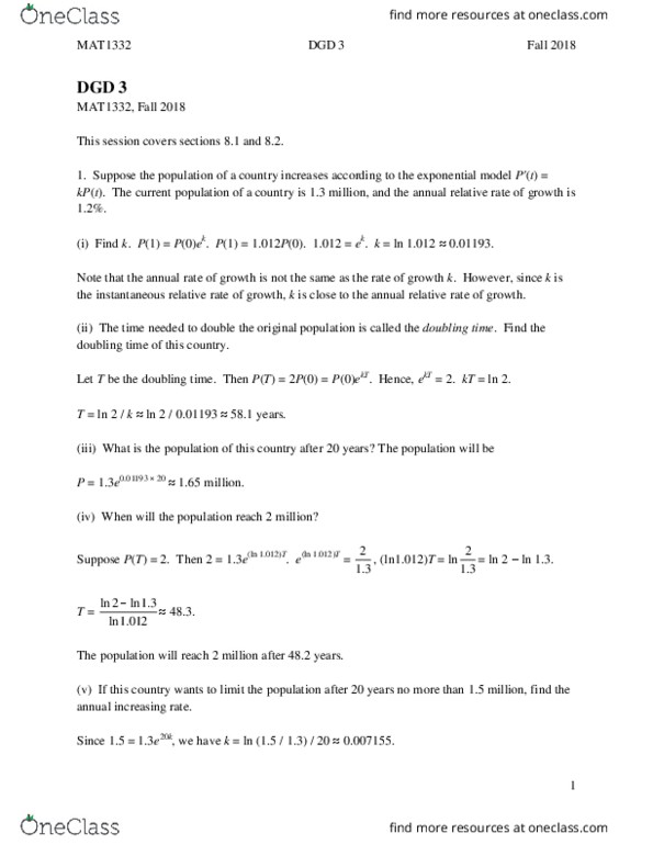 MAT 1332 Lecture Notes - Lecture 3: Doubling Time, Kolmogorov Space thumbnail