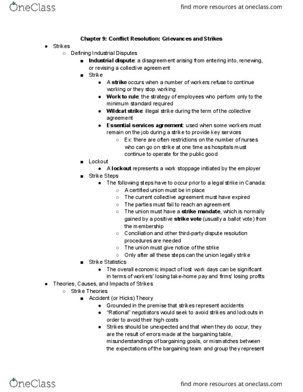 IRE244H1 Chapter Notes - Chapter 9: Wildcat Strike Action, Union Representative thumbnail