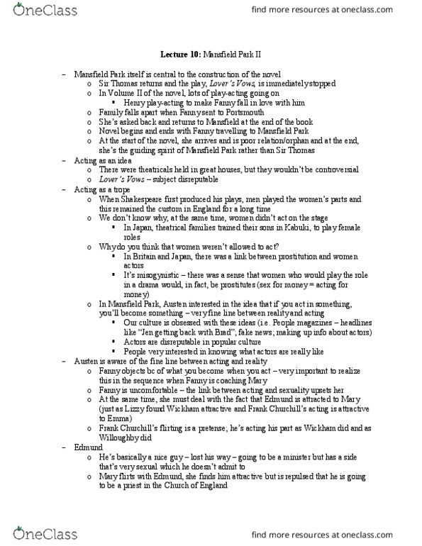 ENGLISH 3H03 Lecture Notes - Lecture 10: Lovers' Vows thumbnail
