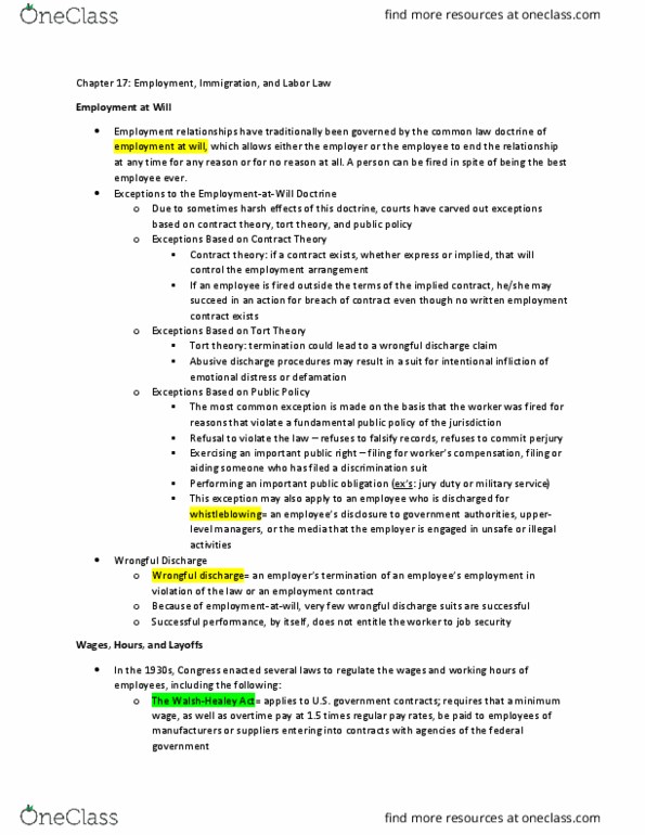 MGMT 217 Chapter Notes - Chapter 17: Contract Theory, Perjury, The Employer thumbnail