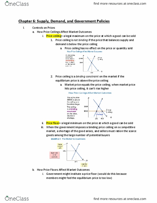 ECON 260 Chapter Notes - Chapter 6: Price Ceiling, Price Floor, Economic Equilibrium thumbnail