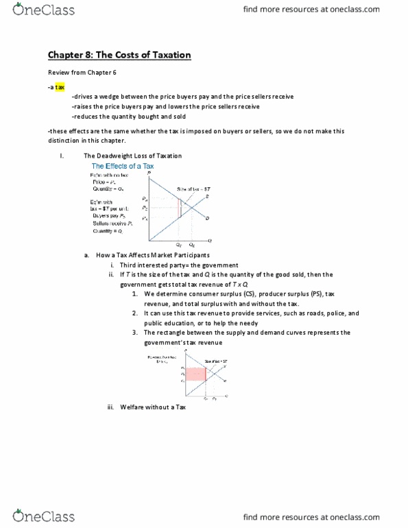 ECON 260 Chapter Notes - Chapter 8: Tax Wedge, Deadweight Loss, Economic Surplus thumbnail