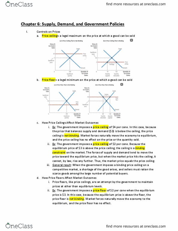 ECON 261 Chapter Notes - Chapter 6: Price Ceiling, Price Floor, Economic Equilibrium thumbnail