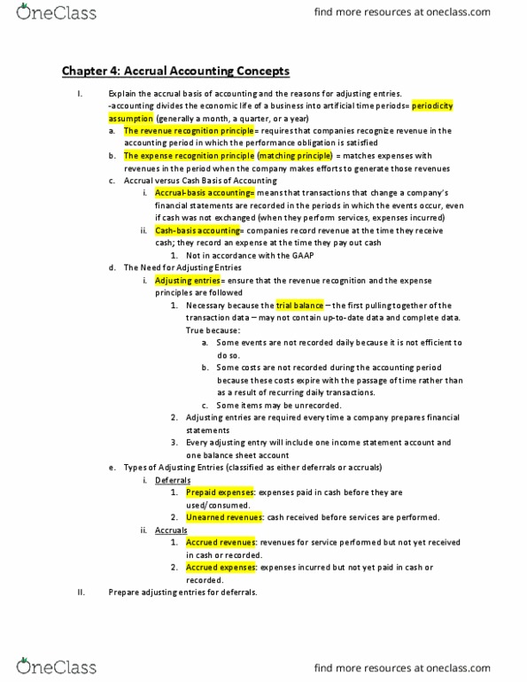 ACCY 206 Chapter Notes - Chapter 4: Deferral, Accrual, Matching Principle thumbnail