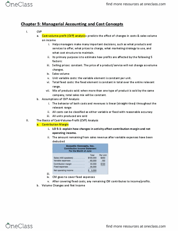ACCY 207 Chapter Notes - Chapter 5: Earnings Before Interest And Taxes, Contribution Margin, Fixed Cost thumbnail