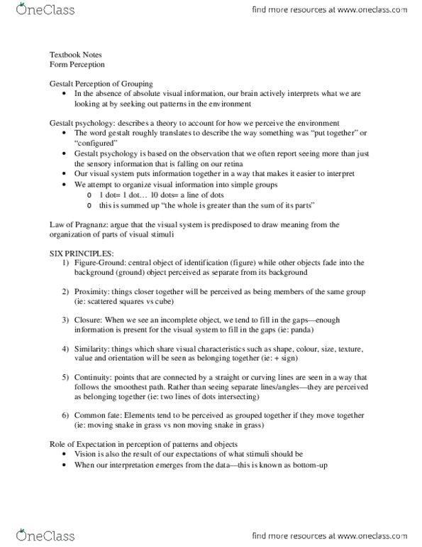 PSYCH 1XX3 Chapter : Form Perception thumbnail