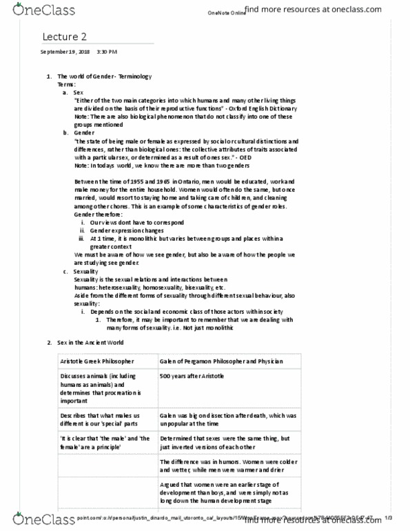 CLA101H5 Lecture Notes - Lecture 2: Microsoft Onenote, Bisexuality, Heterosexuality thumbnail