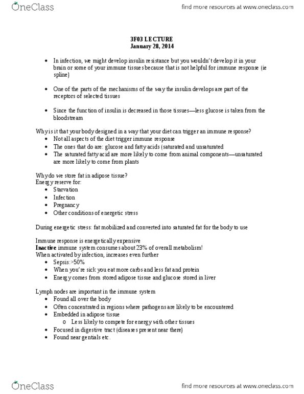 PSYCH 3F03 Lecture Notes - Adipose Tissue, Saturated Fat, Insulin Resistance thumbnail