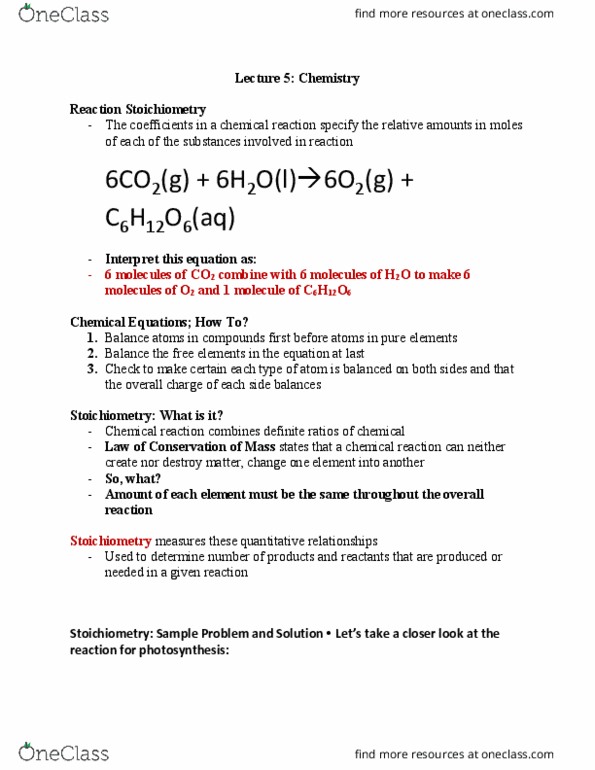 CHMA10H3 Lecture Notes - Lecture 5: Stoichiometry, Chemical Reaction, Reagent thumbnail