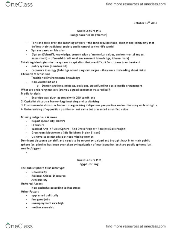 CMN 3109 Lecture Notes - Lecture 9: Idle No More, Environmental Impact Assessment, Omnibus Bill thumbnail