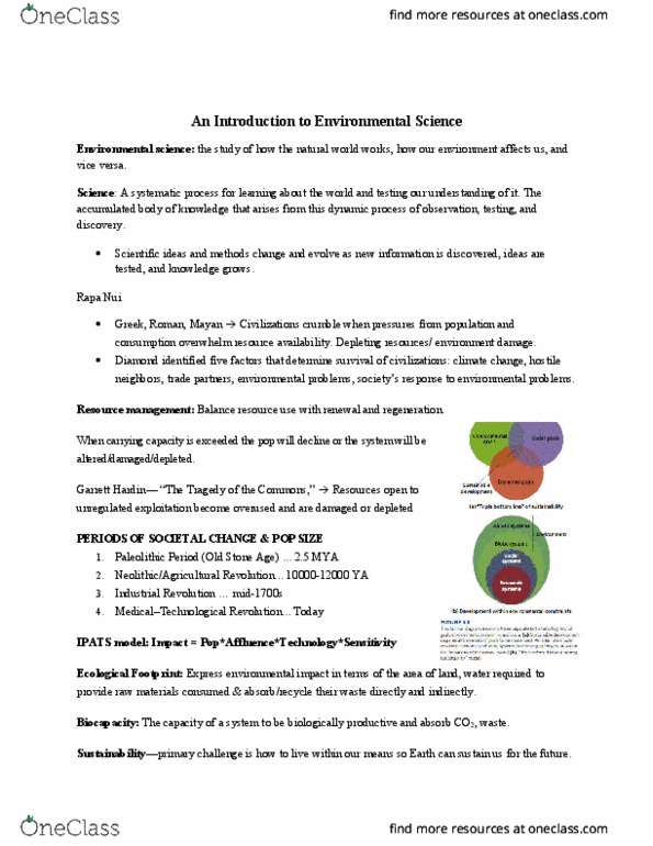 EESA01H3 Chapter Notes - Chapter 1: Garrett Hardin, Paleolithic, Ecological Footprint thumbnail