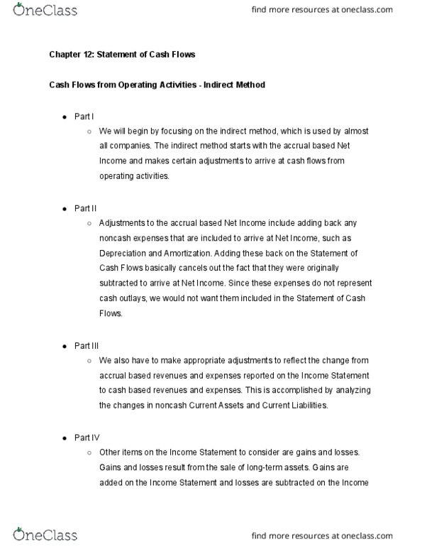 ACCT 2001 Lecture Notes - Lecture 30: Cash Flow, Income Statement, Current Asset cover image