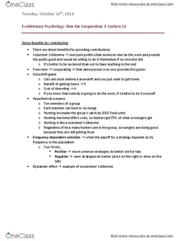 PSYC 3100 Lecture Notes - Lecture 11: Frequency-Dependent Selection, Snowdrift, Energy Policy And Conservation Act thumbnail