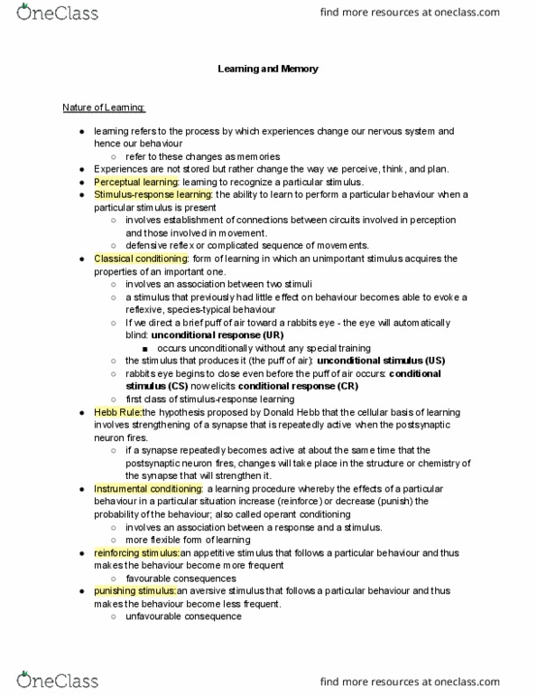 PSYCH261 Chapter Notes - Chapter 13: Donald O. Hebb, Perceptual Learning, Classical Conditioning thumbnail