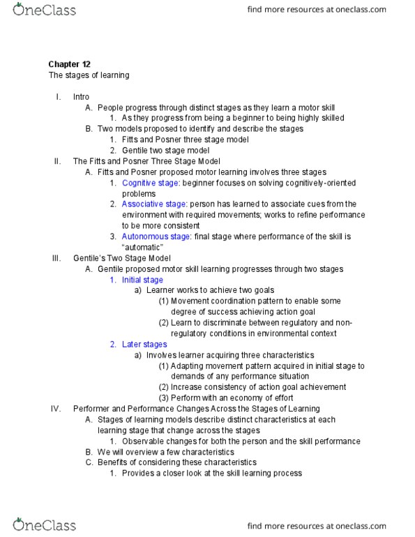 01:377:310 Lecture Notes - Lecture 15: Motor Learning, Motor Skill, Error Detection And Correction thumbnail