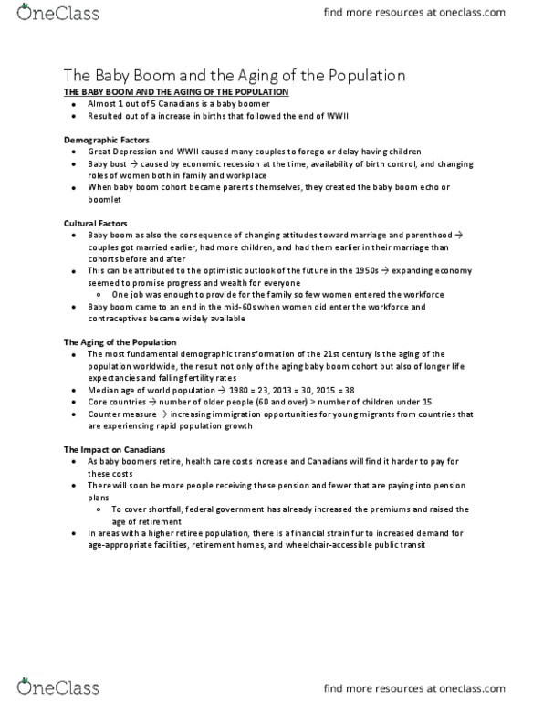 GEOG101 Chapter Notes - Chapter 3: Baby Boom, Core Countries, Forego thumbnail