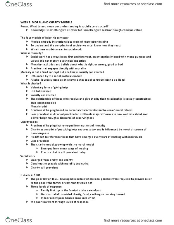 SOCWORK 1A06 Lecture Notes - Lecture 3: English Poor Laws, Paternalism, Decision-Making thumbnail