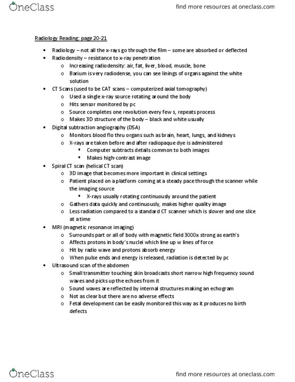 BIOB33H3 Chapter Notes - Chapter 1: Digital Subtraction Angiography, Spiral Computed Tomography, Radiodensity thumbnail