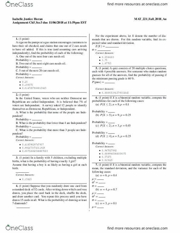 MAT 221 Chapter Notes - Chapter 5: Standard Deviation, Random Variable, Headache thumbnail