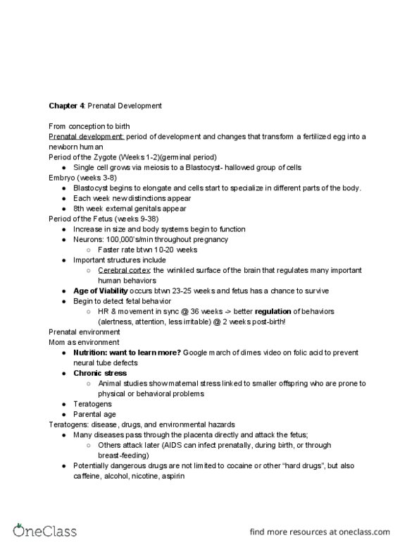 PSY 220 Lecture Notes - Lecture 20: Neural Tube Defect, Prenatal Development, Cerebral Cortex thumbnail