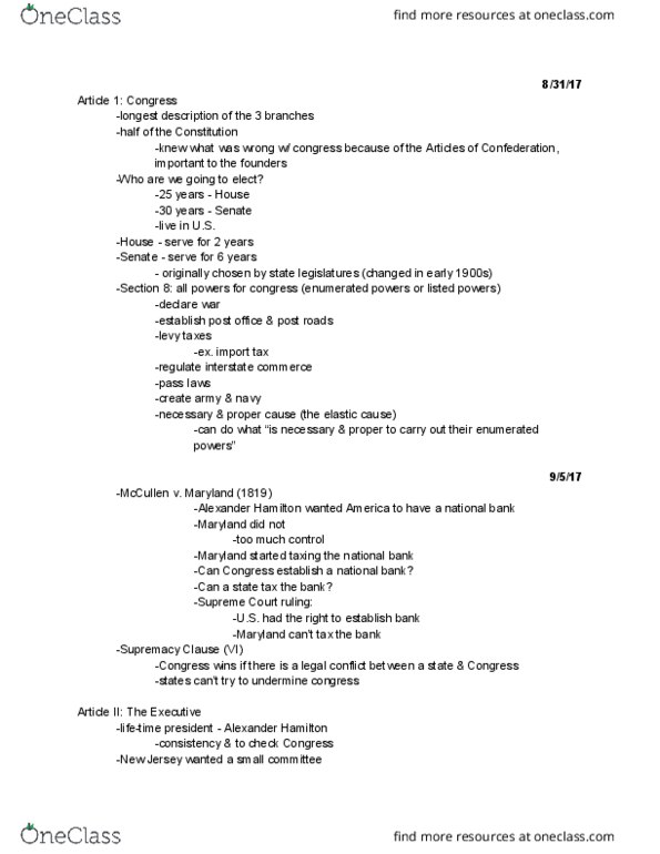 POLI 1100 Lecture Notes - Lecture 2: Supremacy Clause, Enumerated Powers, Equal Rights Amendment thumbnail