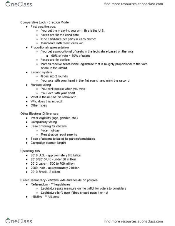 POLI 1200 Lecture Notes - Lecture 6: Compulsory Voting, Proportional Representation, California Proposition 13 (1978) thumbnail