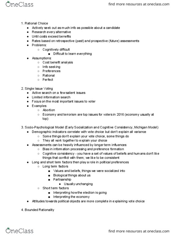 POLI 1200 Lecture Notes - Lecture 7: Bounded Rationality thumbnail