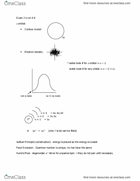 CHEM 1210 Lecture Notes - Lecture 24: Aufbau Principle, Quantum Number, Electron Density cover image