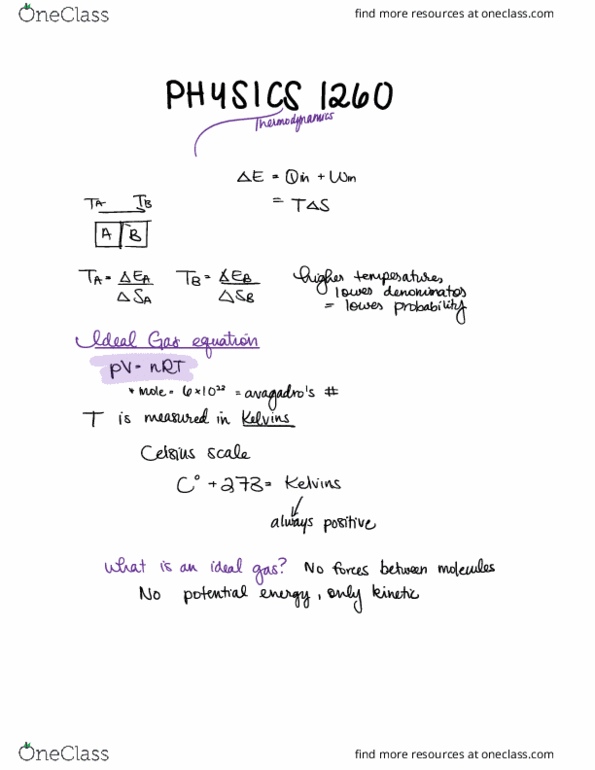 PHYSICS 1260 Lecture Notes - Lecture 30: Celsius, Ideal Gas, Thermodynamics thumbnail